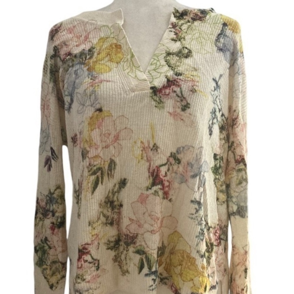 By Anthropologie Printed V-Neck Sweater - Size M - Picture 4 of 6